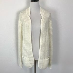 Vintage L Cream Boucle Open Cardigan Sweater Ivory